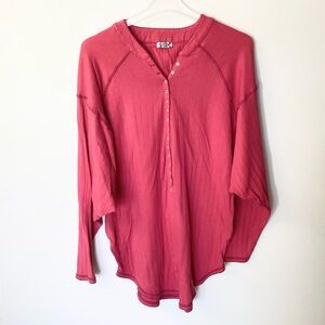 Intimately Free People Coffee Chat Pointelle Knit Pullover Top - Pink - L